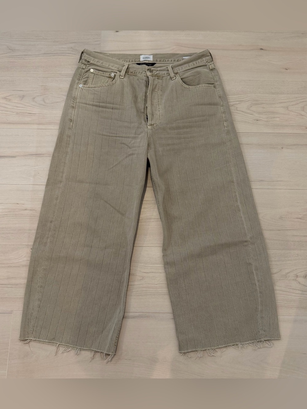 Citizens Of Humanity Tan Wide Leg Pinstripe Jeans